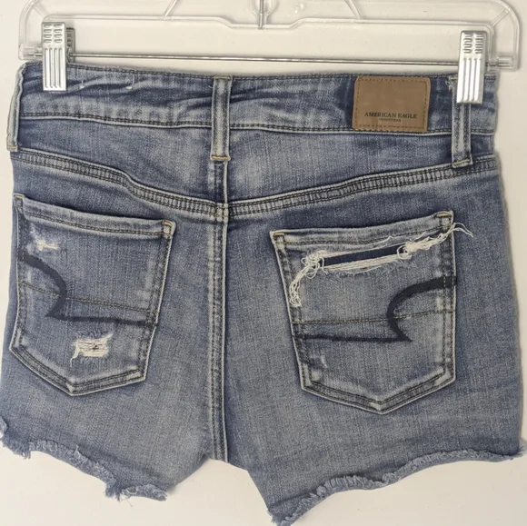 American Eagle Hi Rise Shortie Shorts 0 Distressed Next Level Stretch Women Lace - Picture 9 of 16